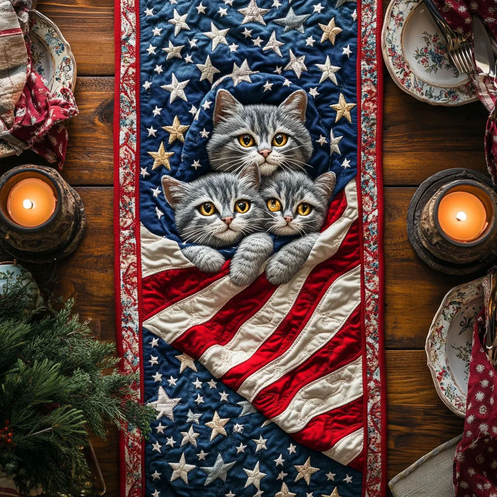 Swirling Patriotic Pattern Quilted Table Runner