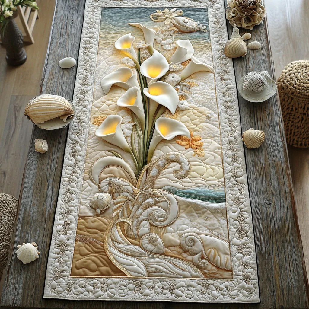 Swirling Flower Pattern Quilted Table Runner