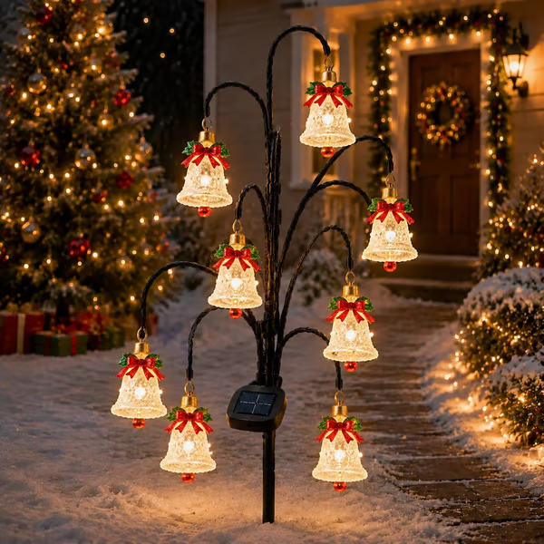 🎄 Solar Christmas tree garden stake with glowing ornaments