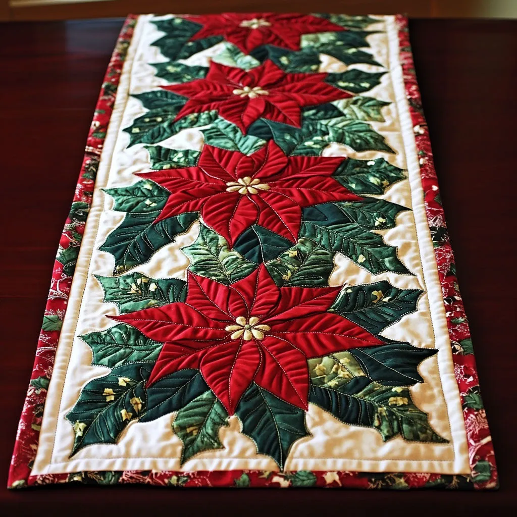Swirling Petals Pattern Quilted Table Runner