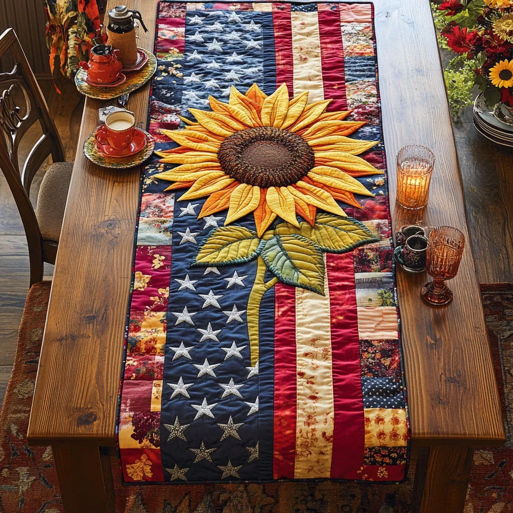 Swirling Flower Pattern Quilted Table Runner