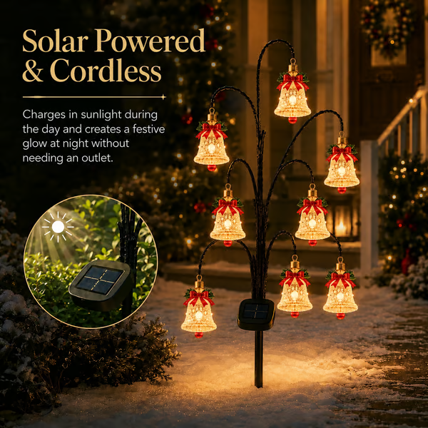 🎄 Solar Christmas tree garden stake with glowing ornaments