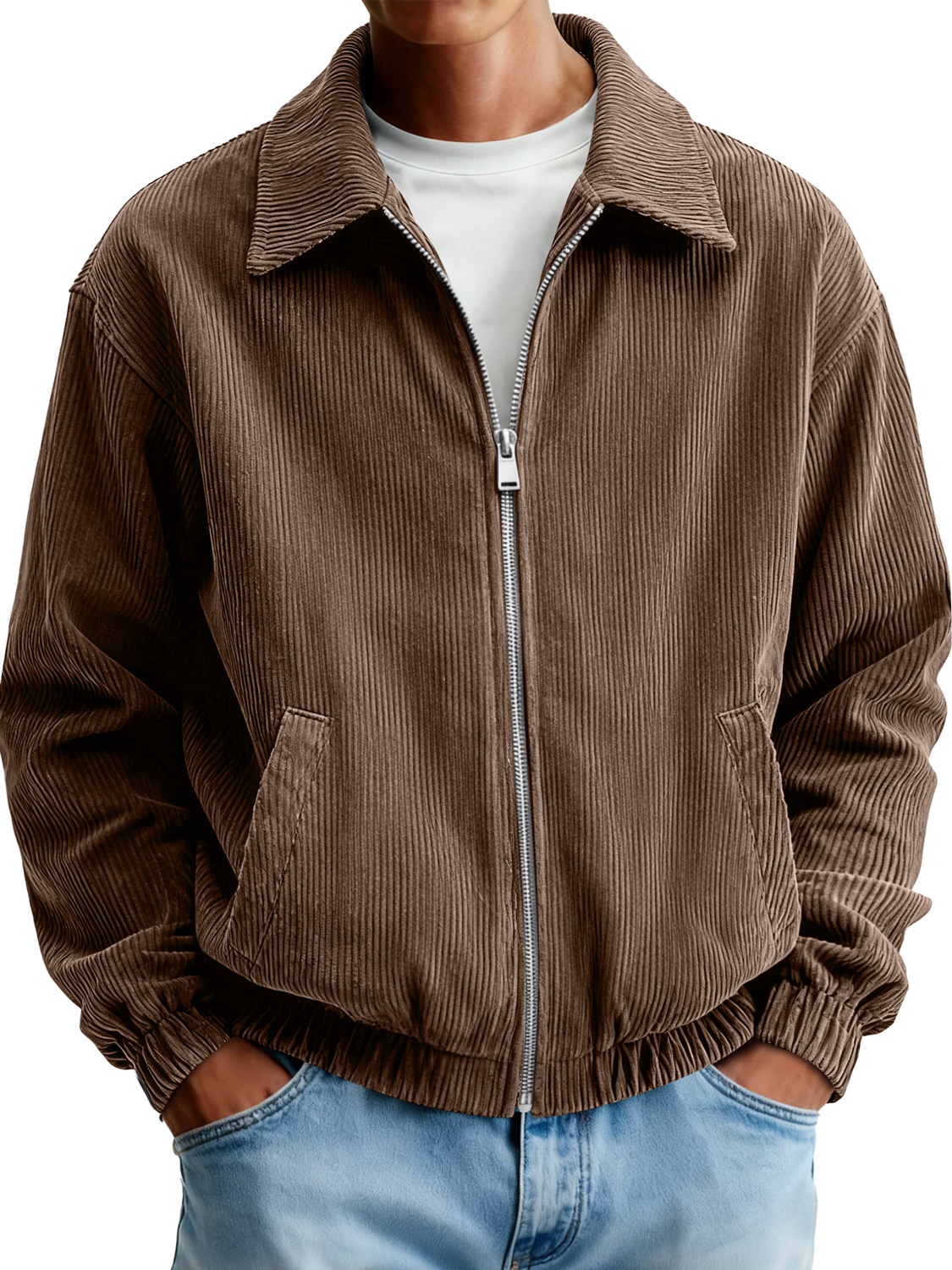 Men's Corduroy Lapel Casual Zipper Jacket