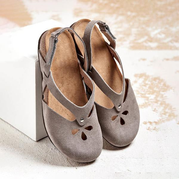 Women's Retro Velcro Cutout Flat Sandals