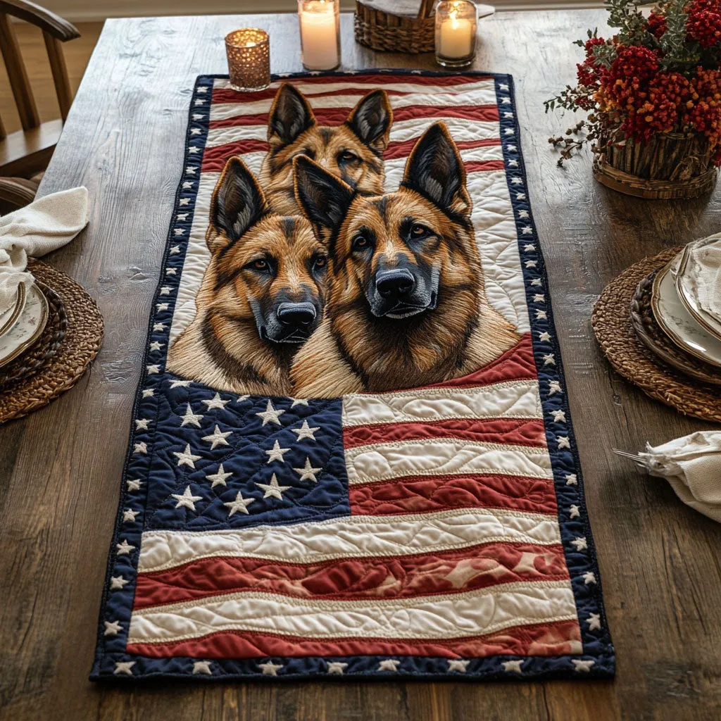 Swirling Patriotic Pattern Quilted Table Runner