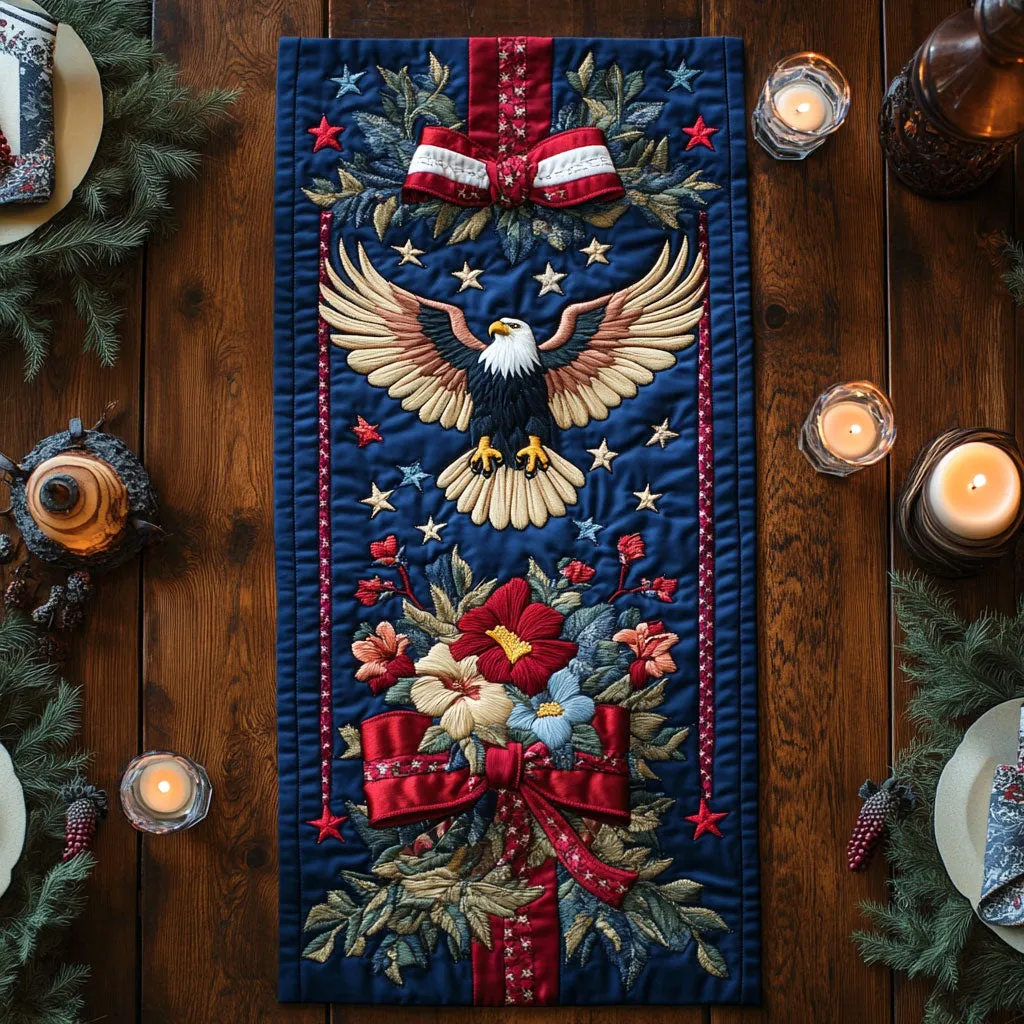 Swirling Patriotic Pattern Quilted Table Runner