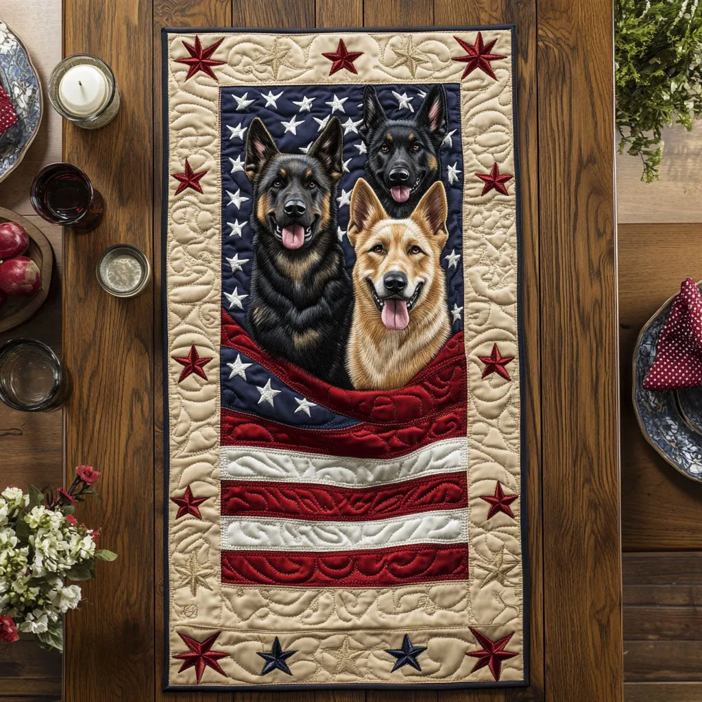 Swirling Patriotic Pattern Quilted Table Runner