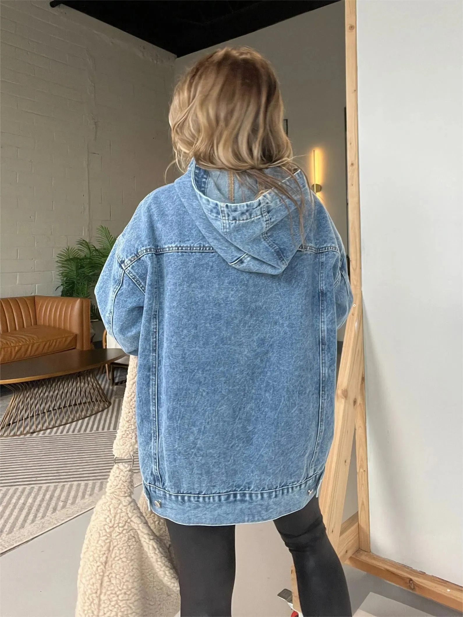 ⏰FALL SALE-DENIM HOODED SWEATSHIRT WITH FRONT POCKETS (BUY 2 FREE SHIPPING)