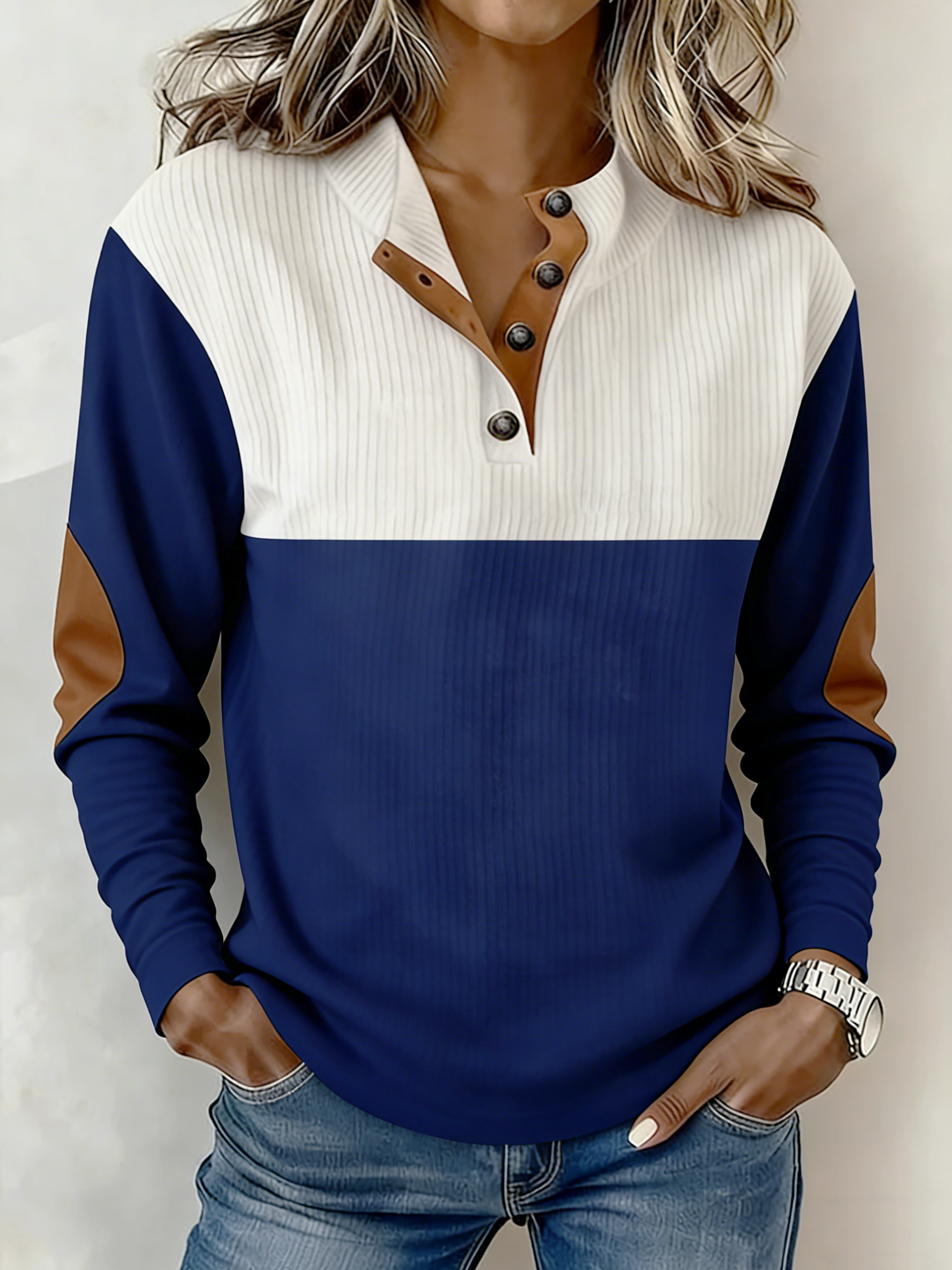 Women'S Casual Color Block Printed Pullover Sweatshirt