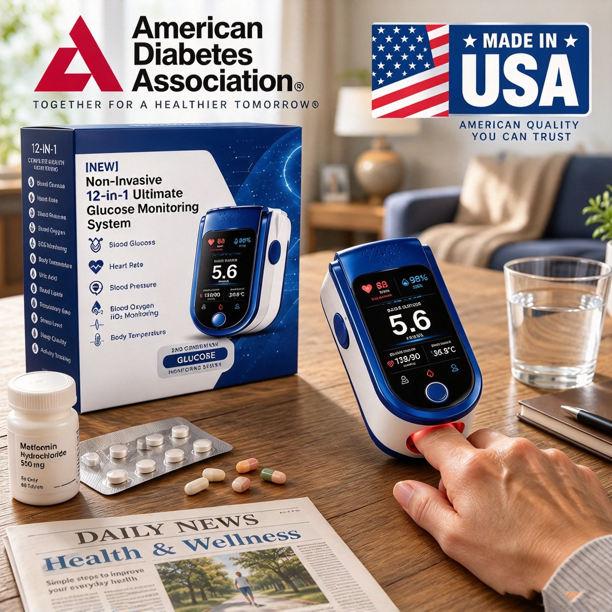 Non-Invasive Daily Health Tracker | 💧 Needle-Free Wellness Trend Monitoring Device