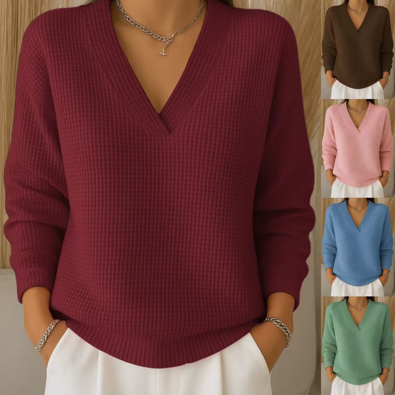 🔥New product launched🔥Women's casual and fashionable V-neck long-sleeved pullover sweater
