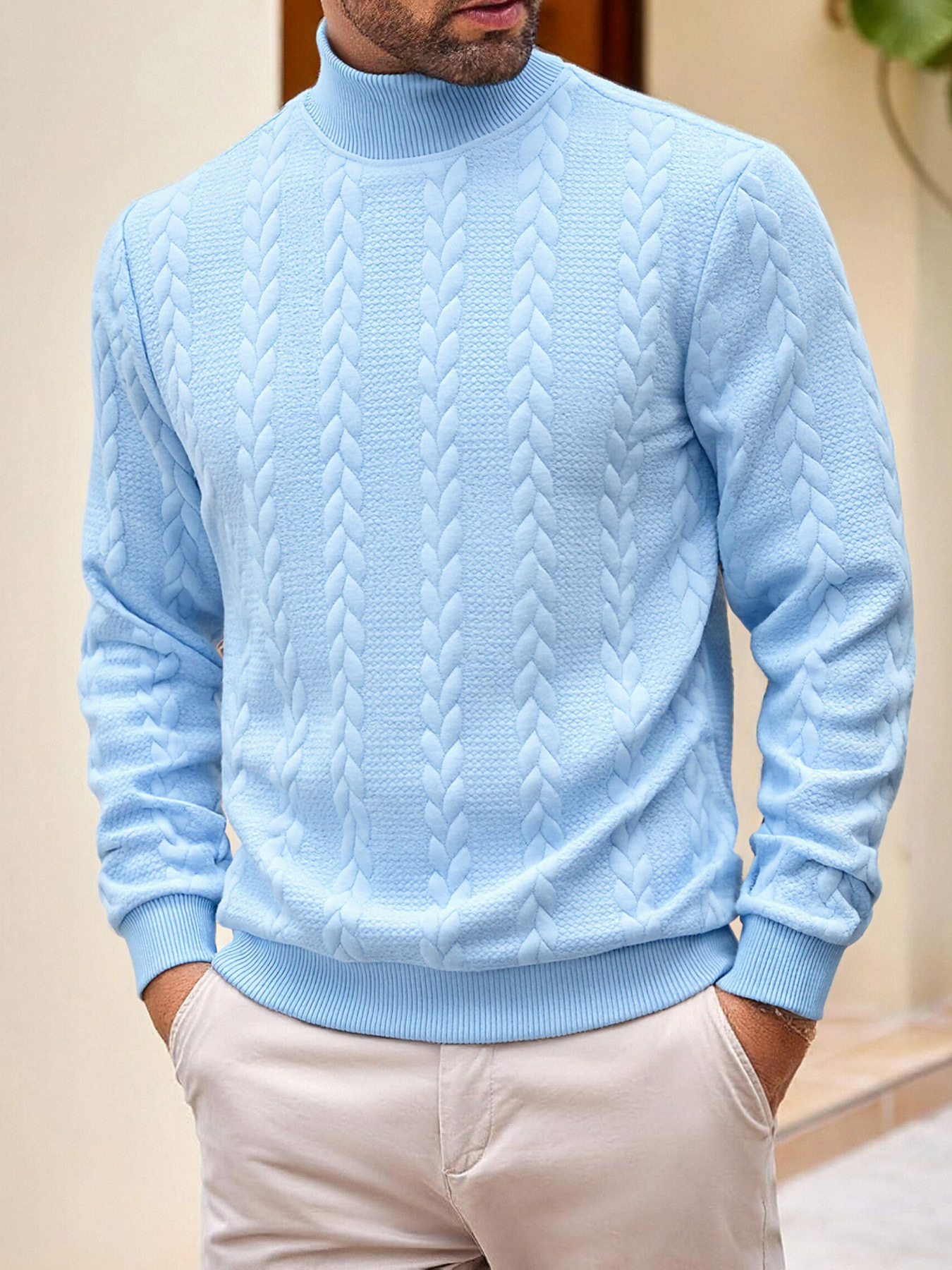 🎄Limited-time offer🔥-Men's jacquard textured turtleneck knit sweater