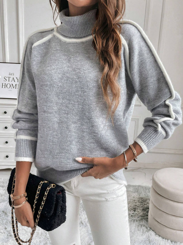 Women's solid color turtleneck knitted sweater