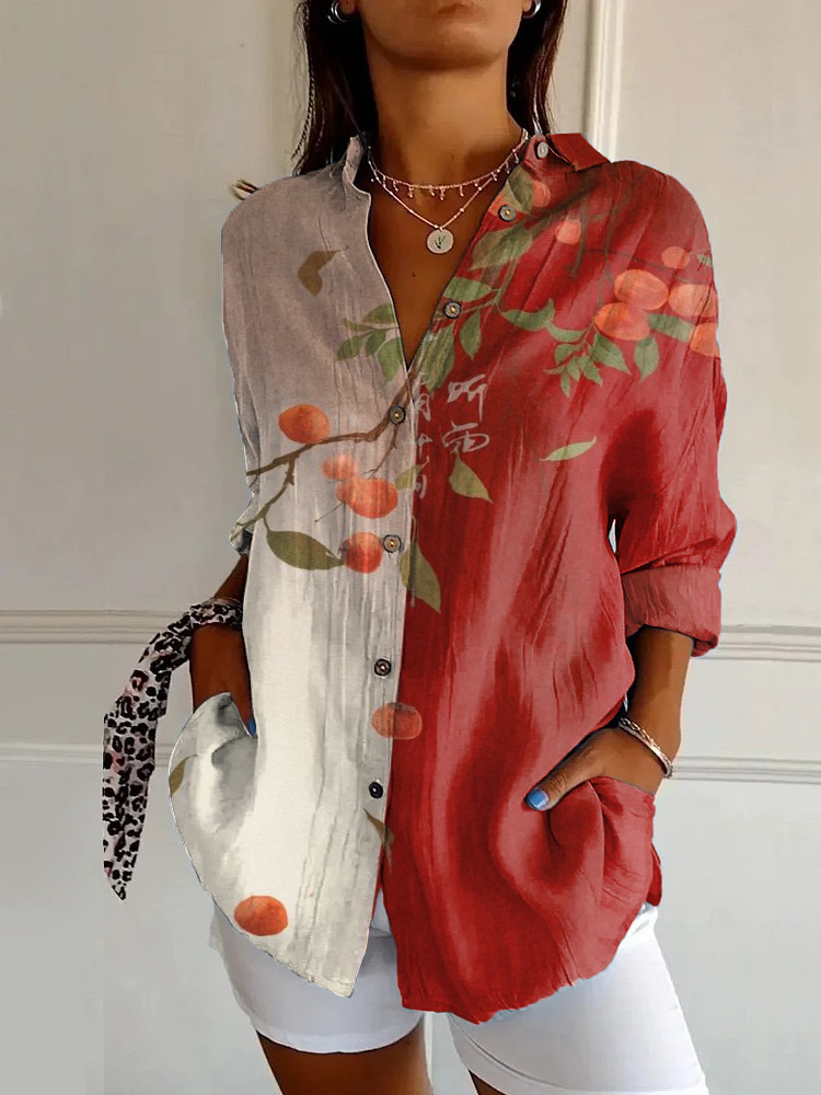 Women's Embroidered Floral Pattern Linen Blend Street Shirt
