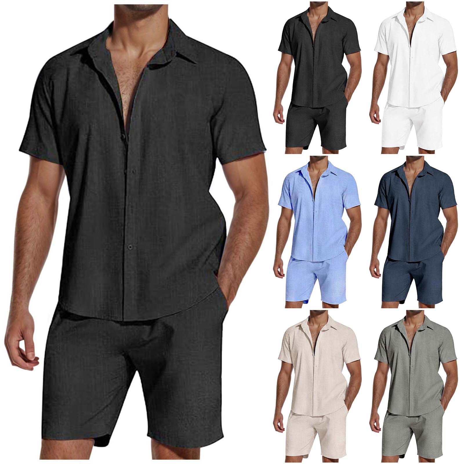 Men's summer short-sleeved lapel shirt suit