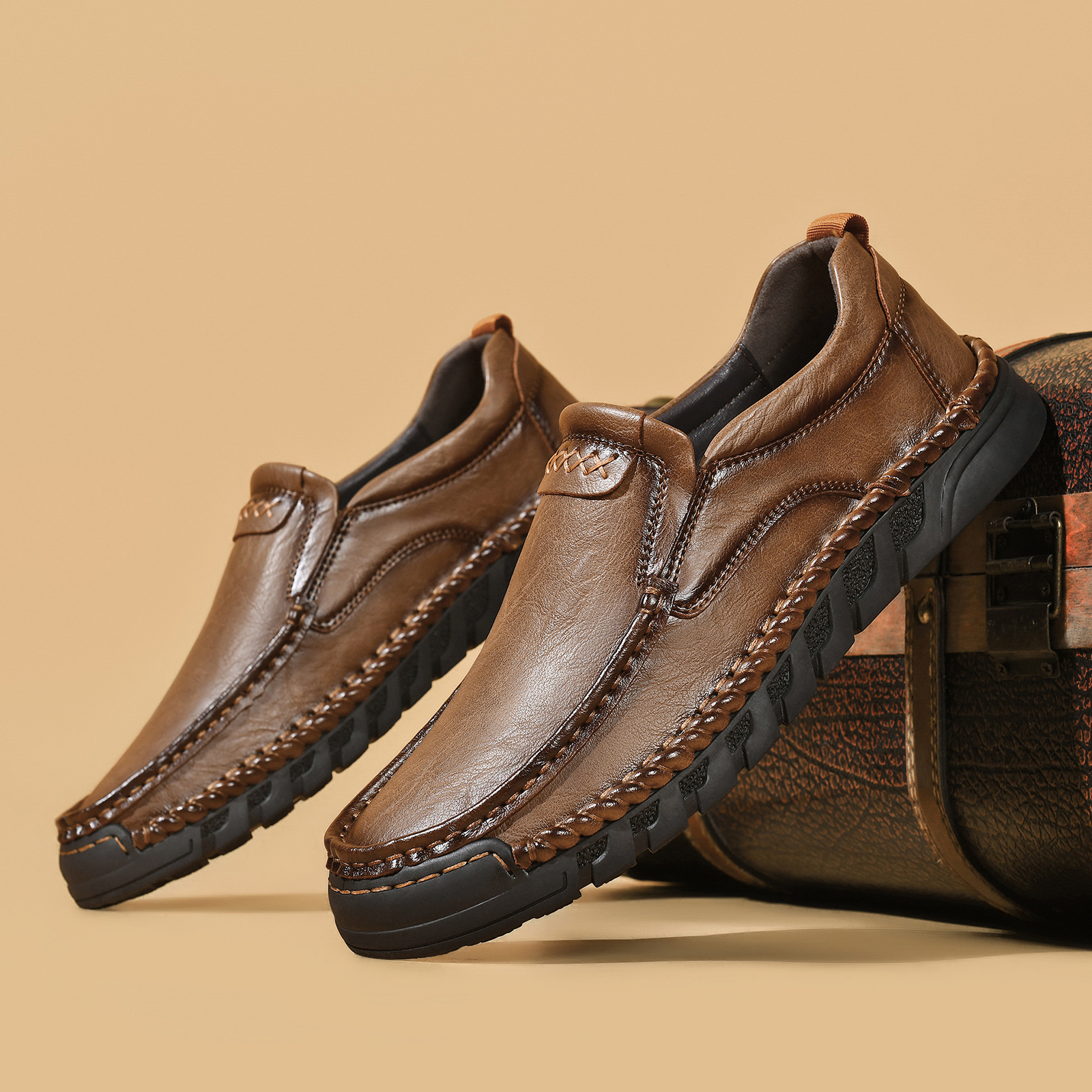 🔥Today 65% off🔥Men's handmade orthopedic wide-toe loafers