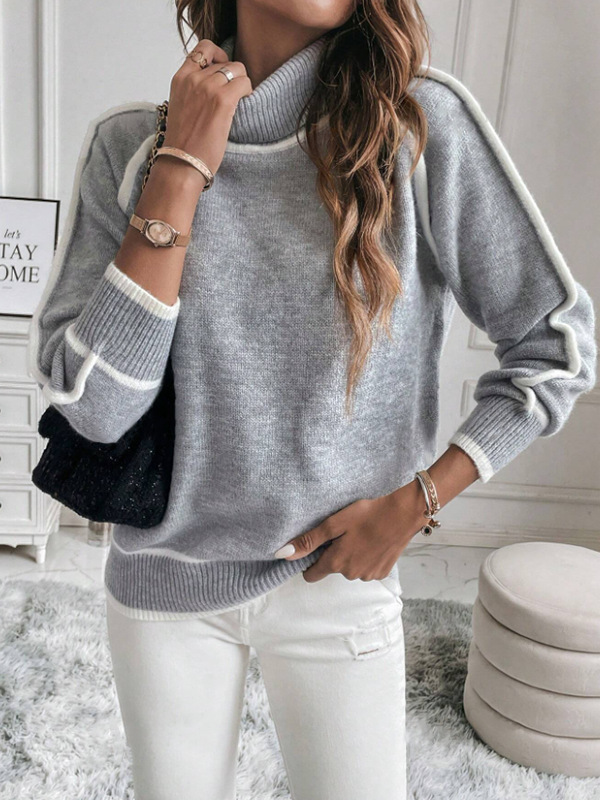 Women's solid color turtleneck knitted sweater