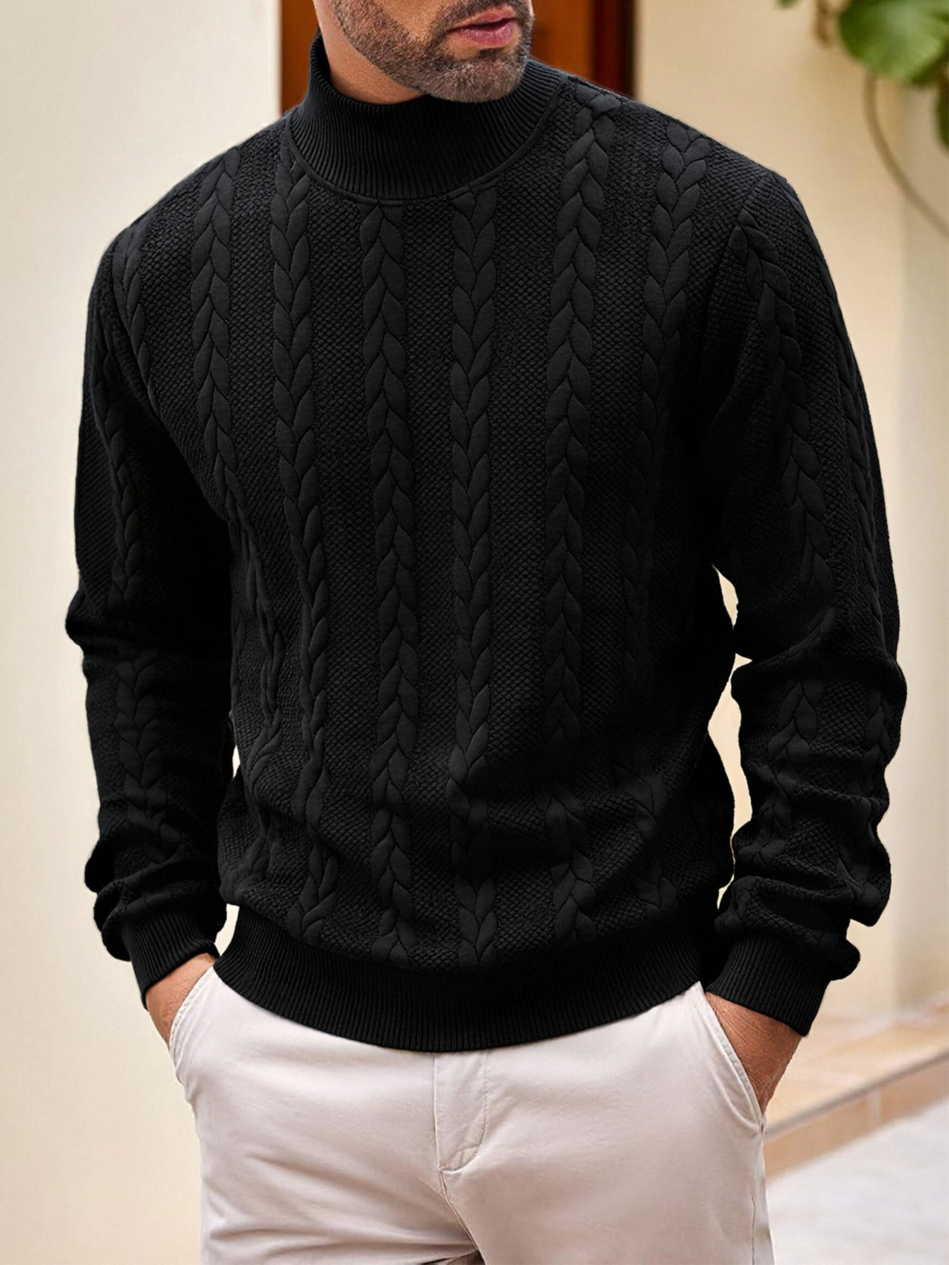 🎄Limited-time offer🔥-Men's jacquard textured turtleneck knit sweater