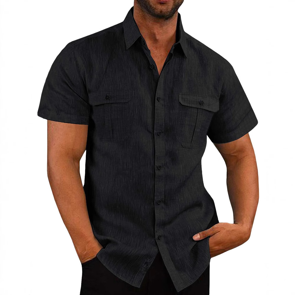 Men's Double Pocket Cotton Linen Short Sleeve Shirt