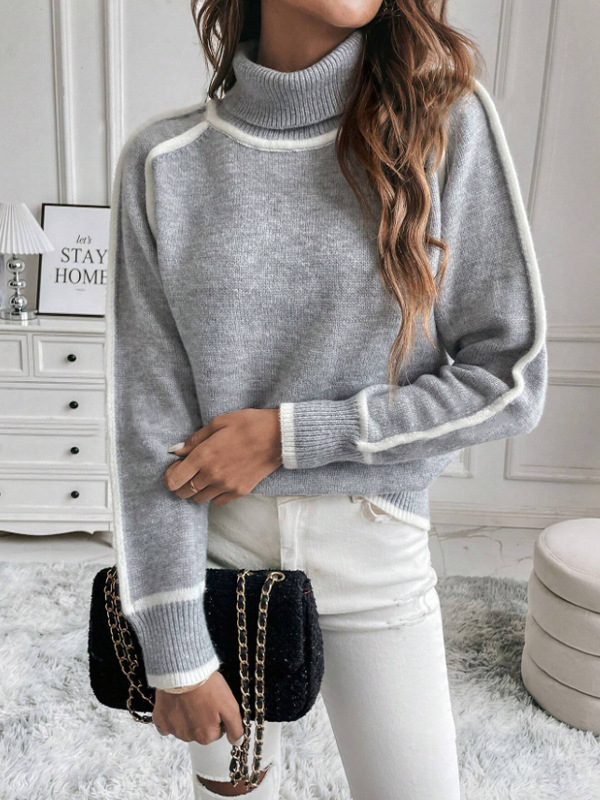 Women's solid color turtleneck knitted sweater