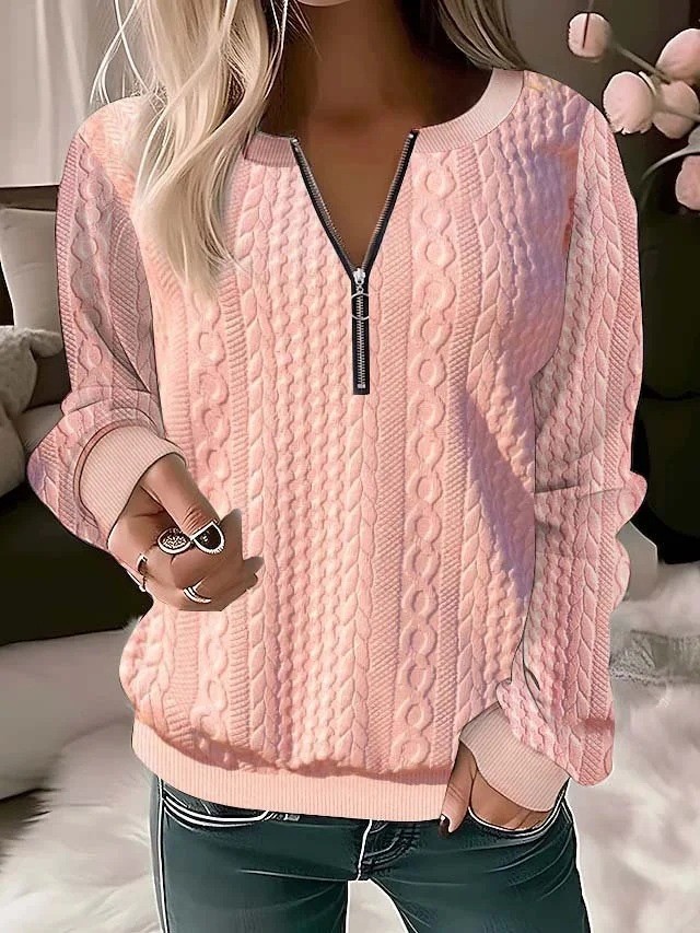 Women's fashionable embossed zip-up hoodie