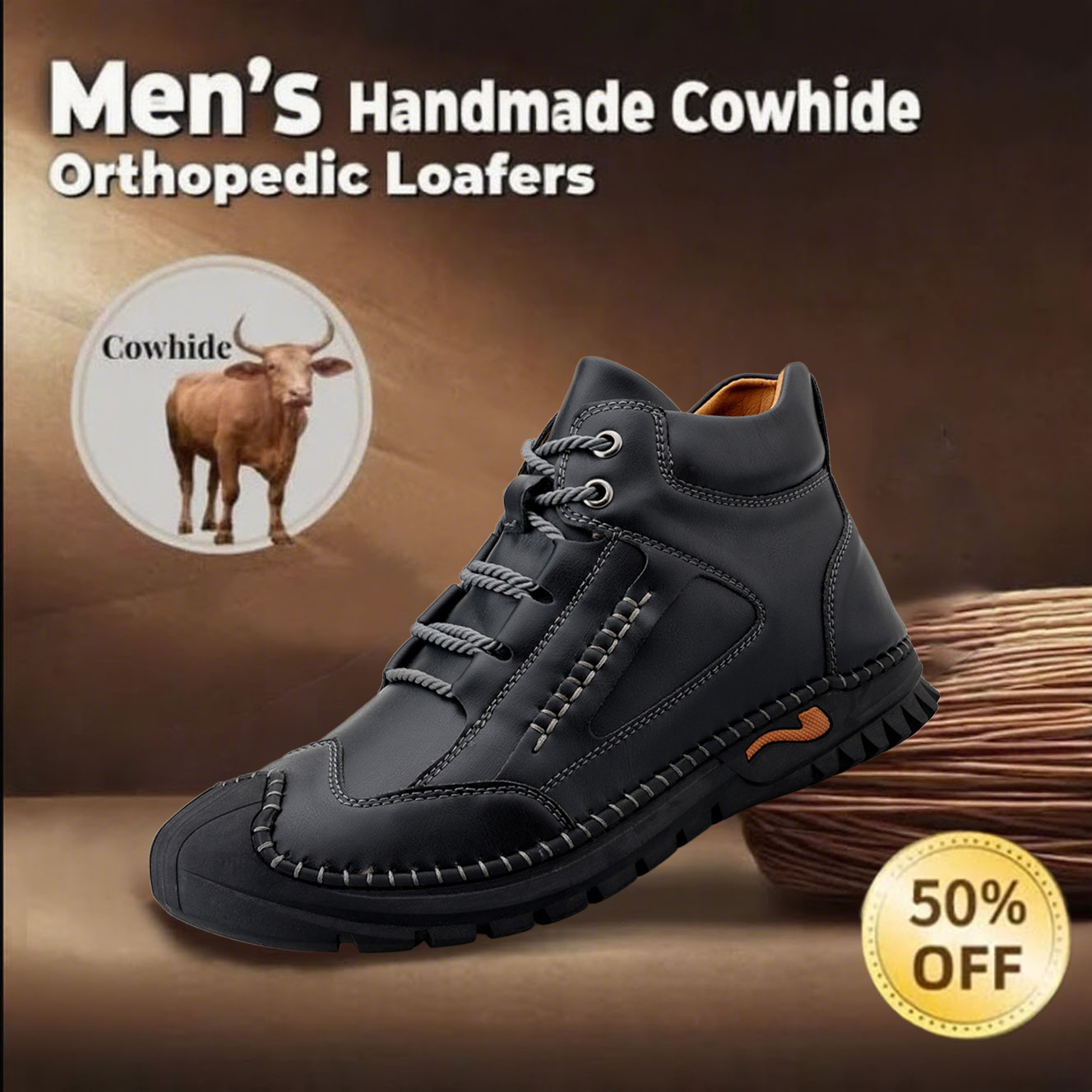 ⏰Today 65% off-Men's handmade leather British style Collision Avoidance orthopedic thick-soled shoes