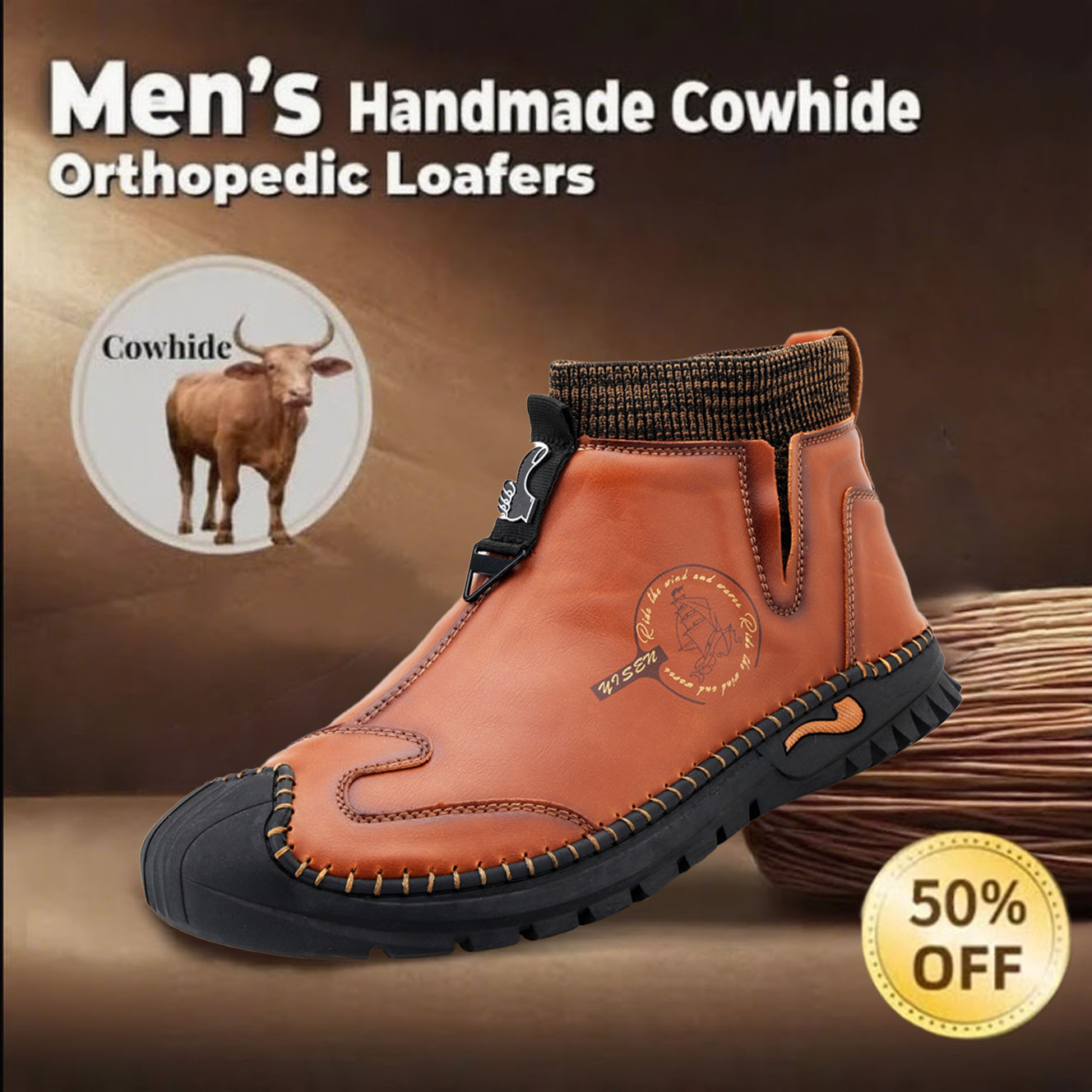 ⏰Limited Time Sale 70% OFF-Men's hand-stitched slip-on shoes with orthotic function.