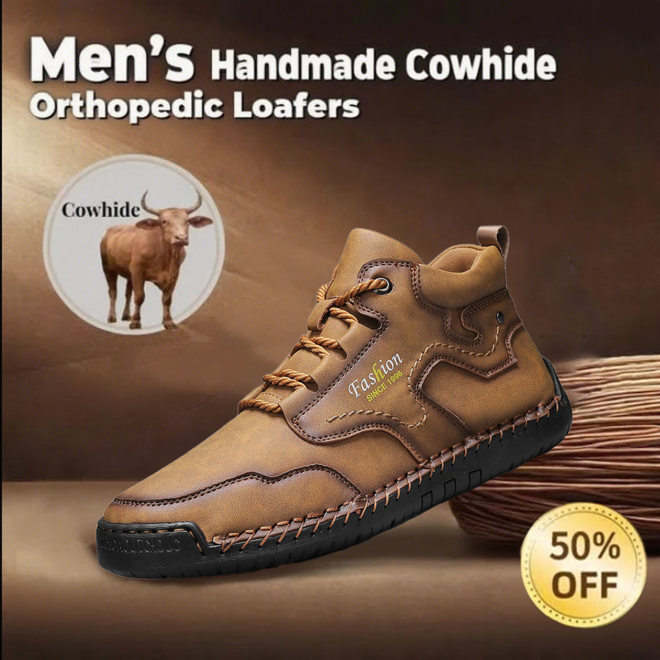 🔥Last day 40% off discount🔥-Men's genuine leather waterproof and non-slip fashionable orthopedic shoes with arch support