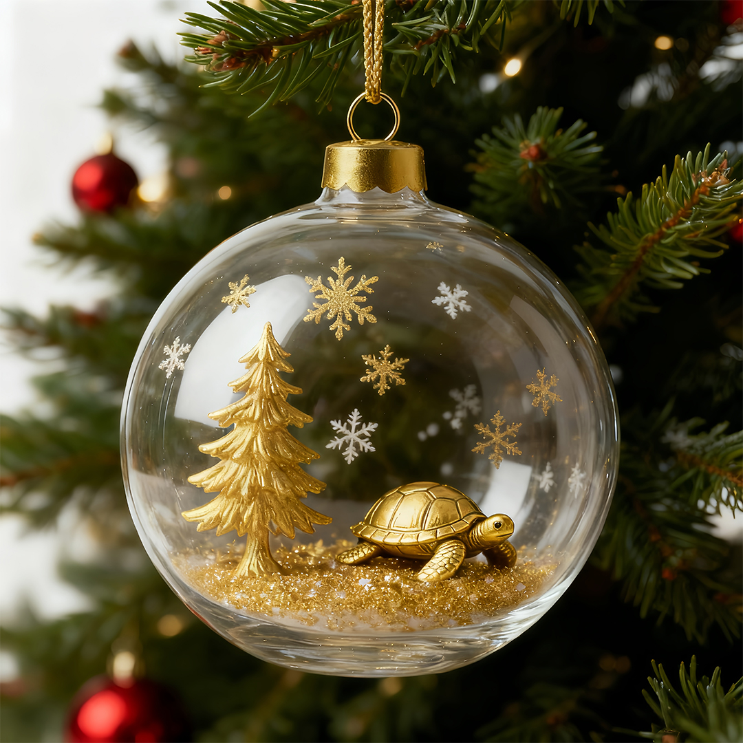 🌲 Golden Woodland Christmas Globe Ornament