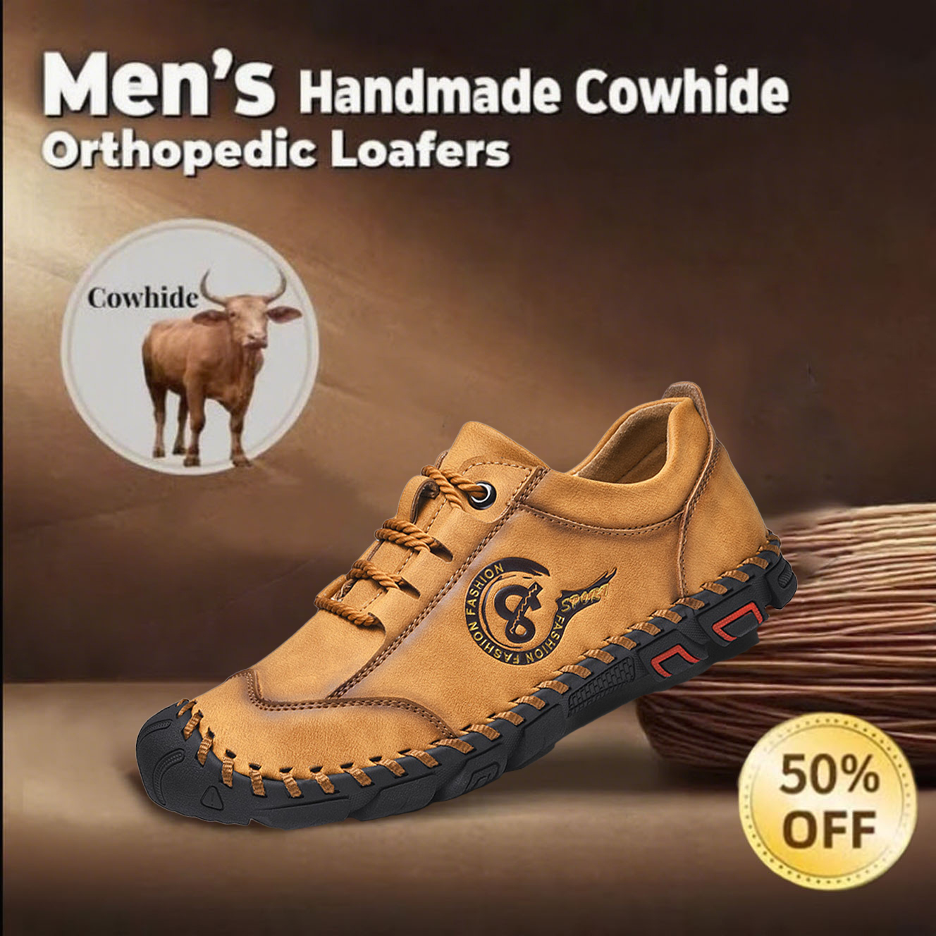 ⏰Last Day! 60% OFF 🔥Men's handmade genuine leather stylish slip-on shoes with orthotics to relieve foot pain
