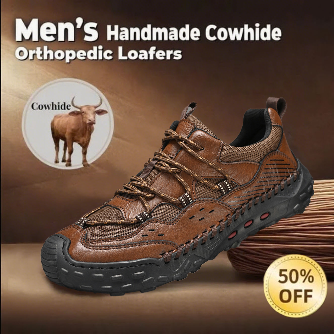 ⏰Promotion - 70% OFF🔥Men's handmade genuine leather non-slip hiking shoes with corrective