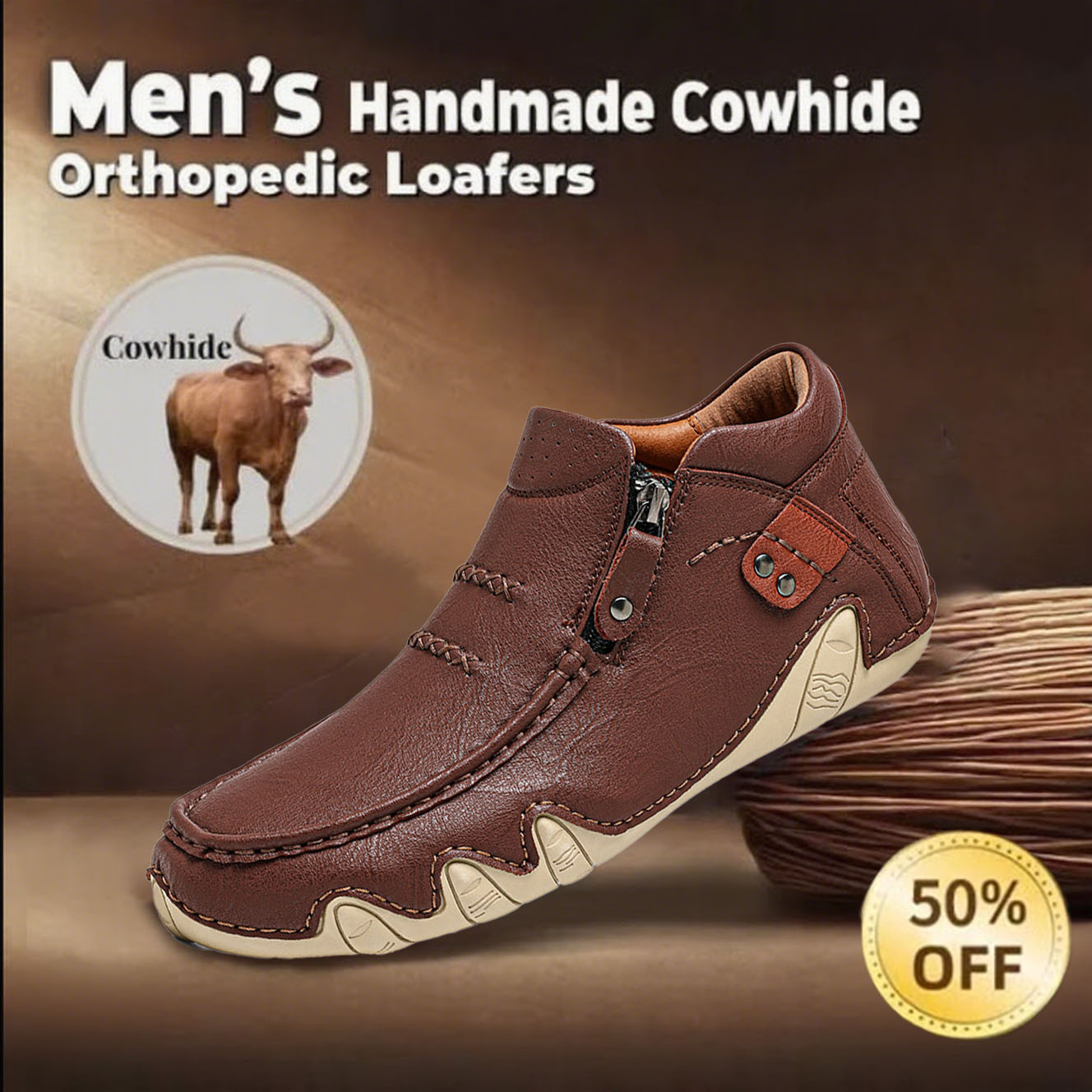 ⏰Limited Time Sale 50% OFF-Men's high-quality genuine leather handmade walking shoes, relieve foot pain and improve walking posture