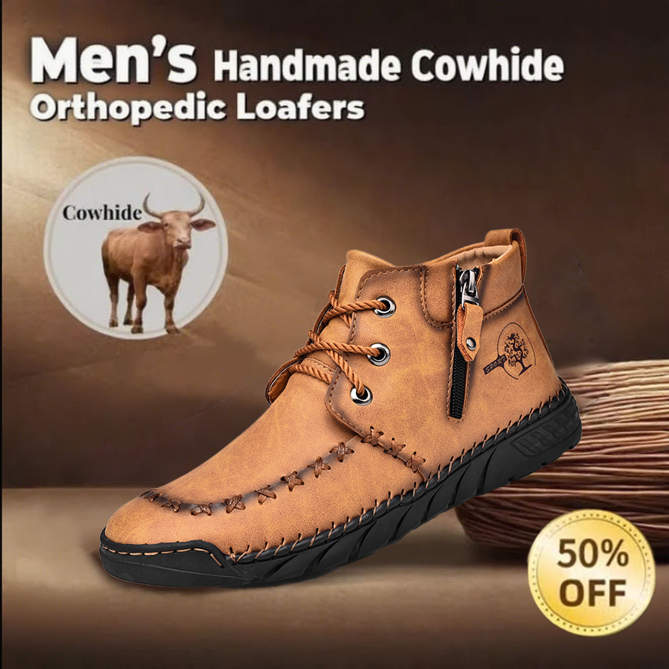 ⏰Limited Time Sale 50% OFF-Men's handmade orthopedic shoes with arch support.