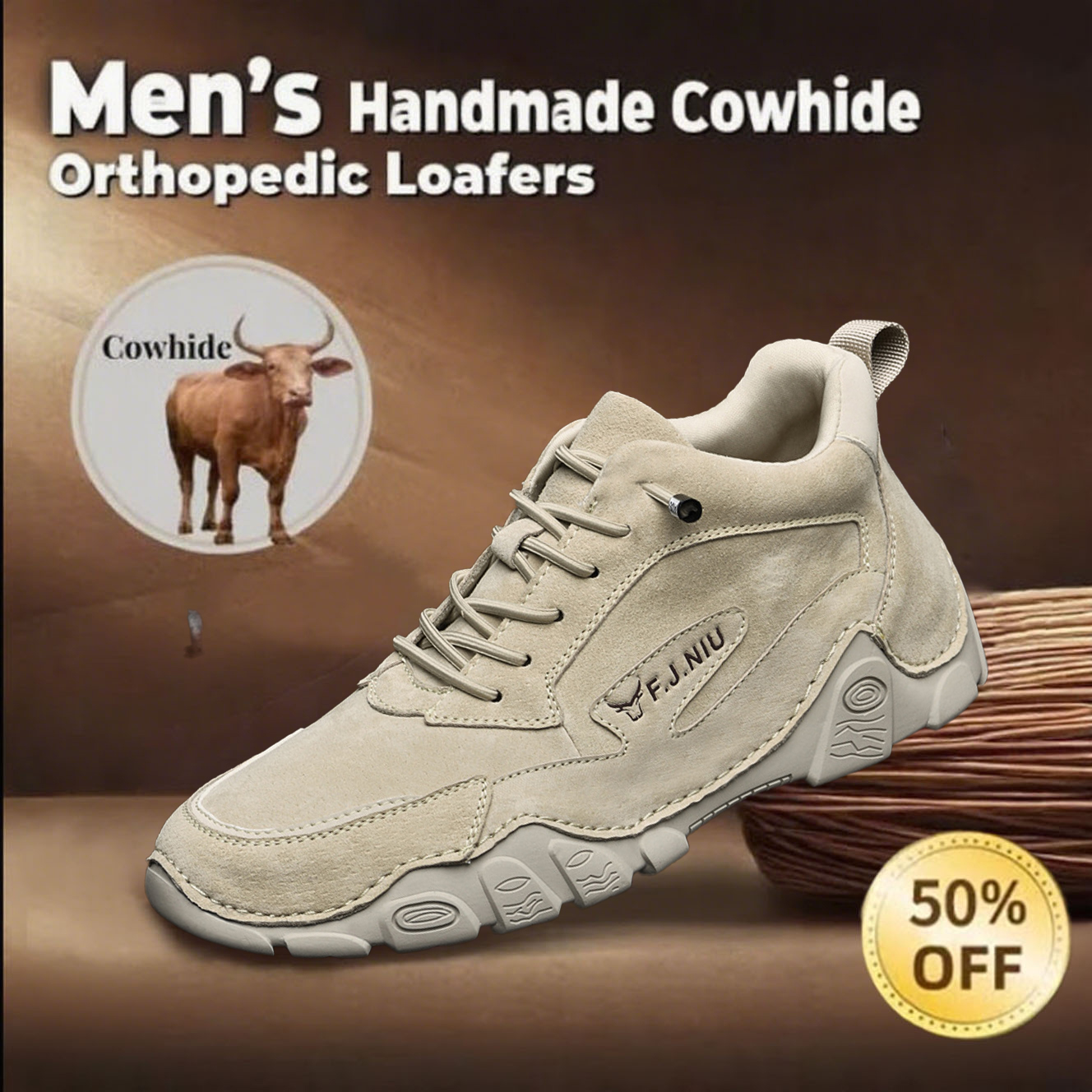 🔥Hot-selling-Men's non-slip genuine leather orthopedic shoes with arch support