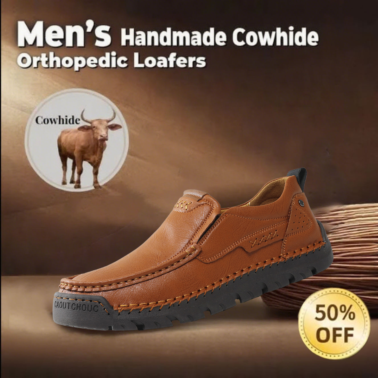 Hot-selling recommendations 50% off today only🔥Men's premium genuine leather slip-on loafers, with arch support and a wide toe design.