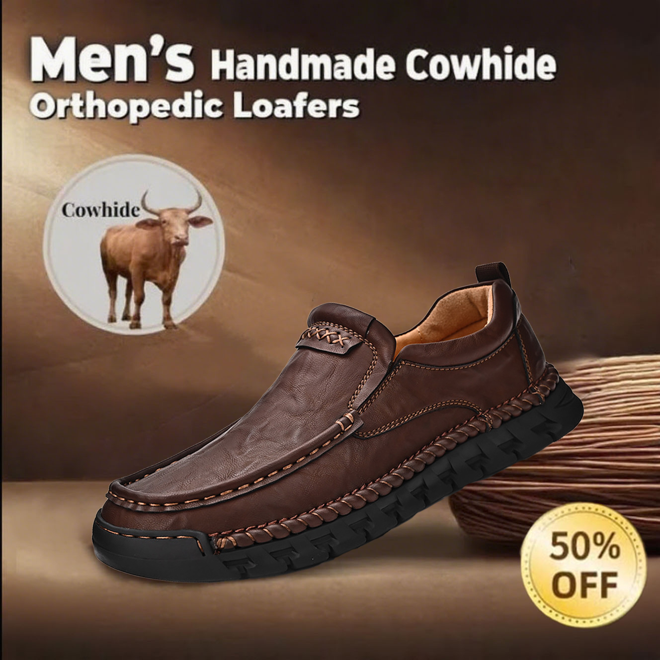 🔥Today 65% off🔥Men's handmade slip-on waterproof and non-slip orthotic shoes