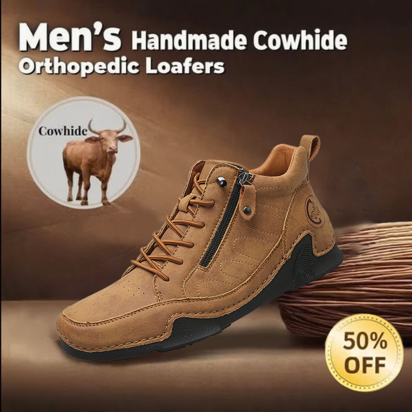 🔥Hot Sale🎉Men's genuine leather handcrafted orthopedic loafers with arch support