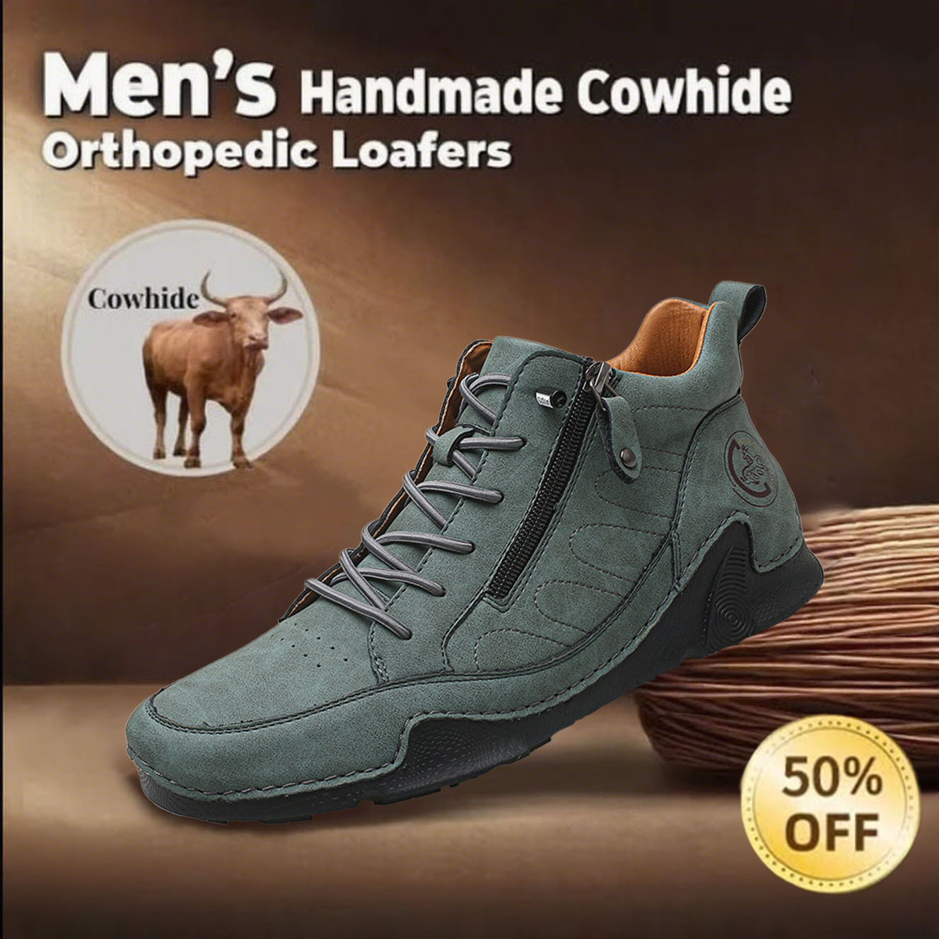 🔥Hot Sale🎉Men's genuine leather handcrafted orthopedic loafers with arch support