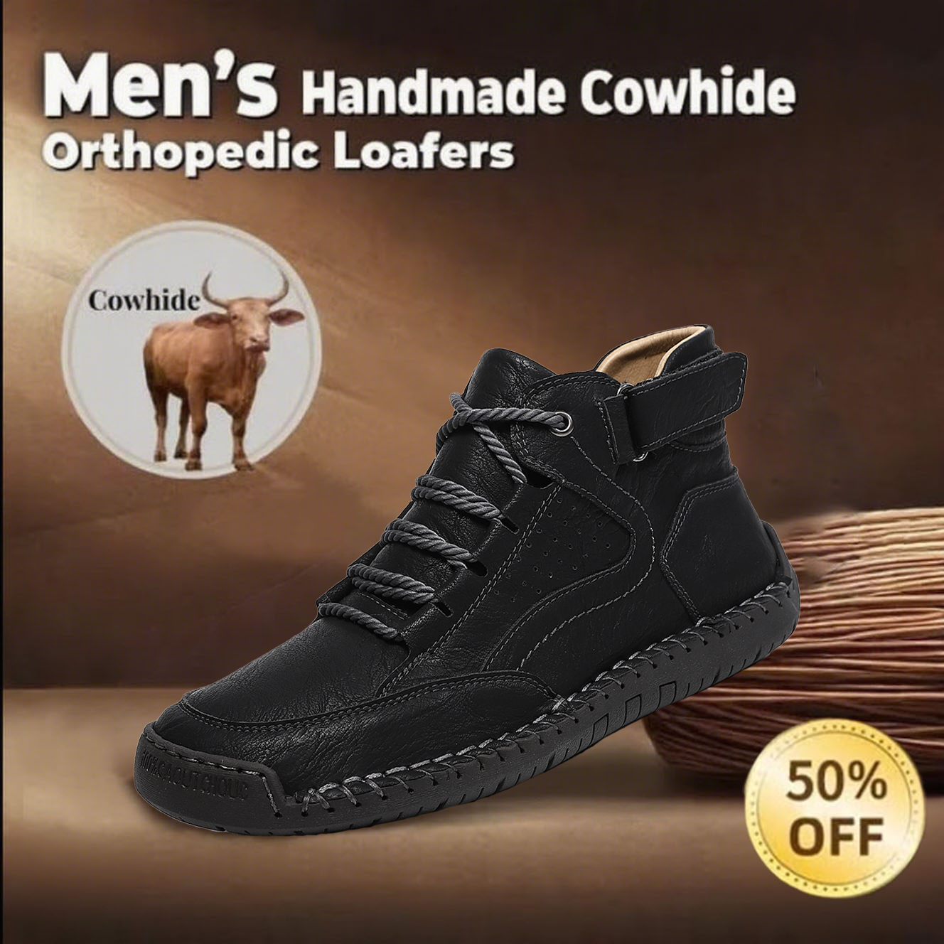 ⏰ 70% off -Men's handmade non-slip orthotic shoes, wide toe design