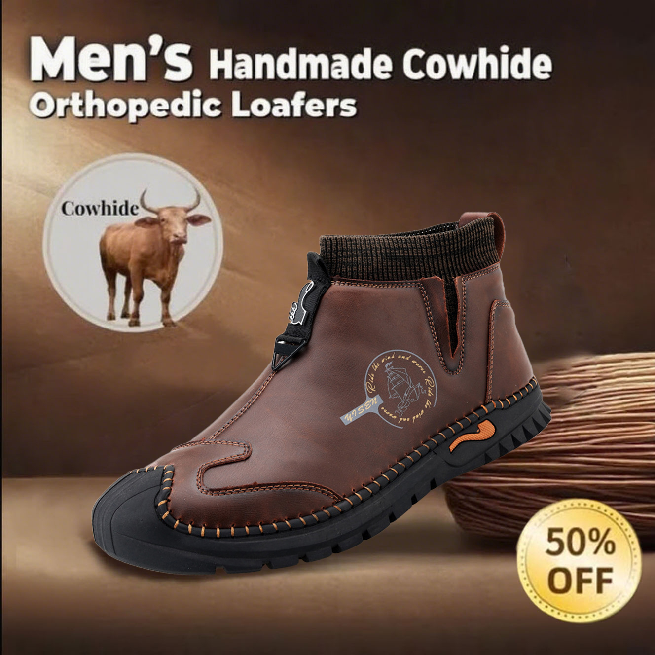 ⏰Limited Time Sale 70% OFF-Men's hand-stitched slip-on shoes with orthotic function.