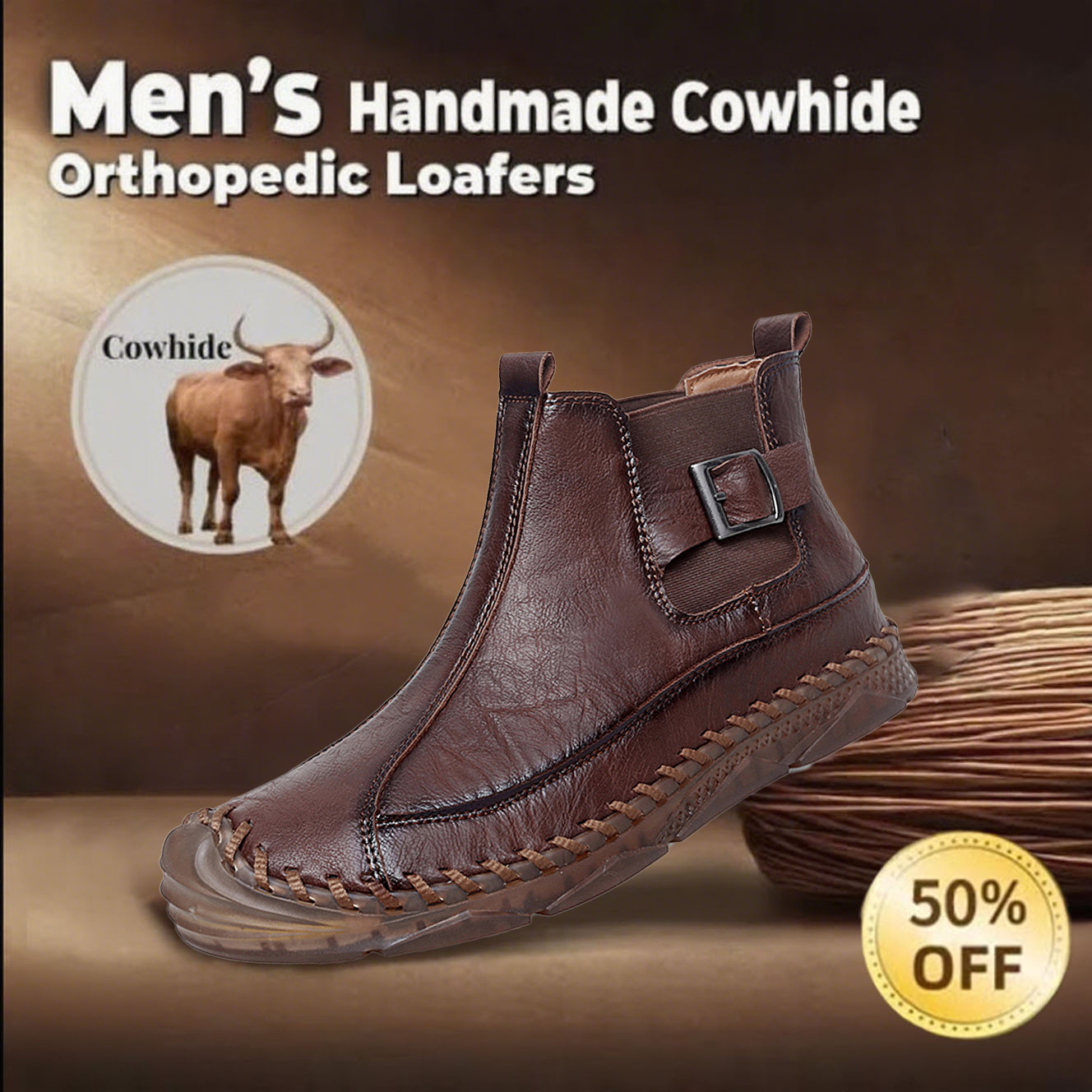 🔥 60% OFF Today Only 🔥Men's orthopedic comfortable slip-on handmade walking shoes