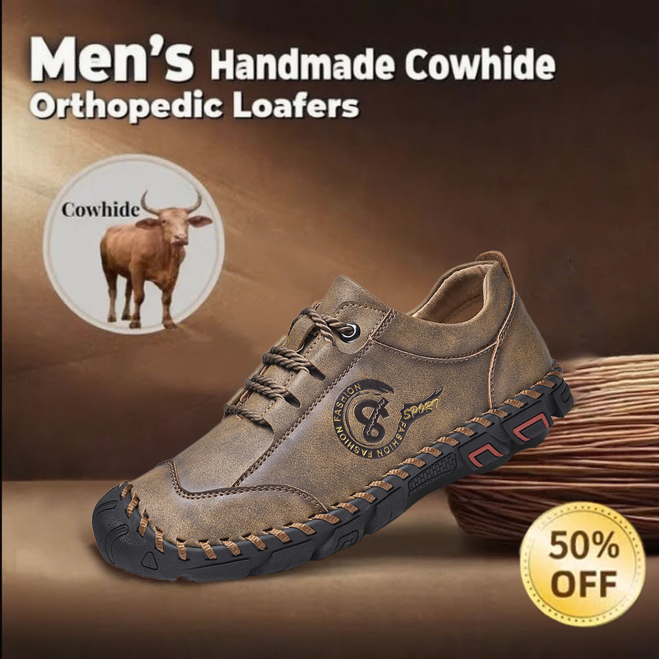 ⏰Last Day! 60% OFF 🔥Men's handmade genuine leather stylish slip-on shoes with orthotics to relieve foot pain
