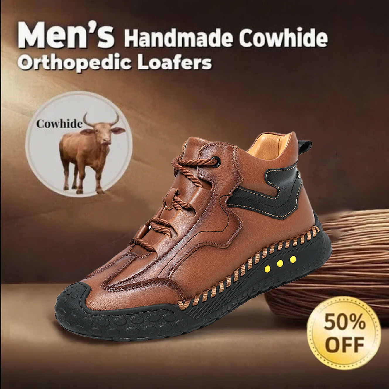 🔥Today 65% off🔥Men's genuine leather handmade non-slip orthopedic shoes with arch support