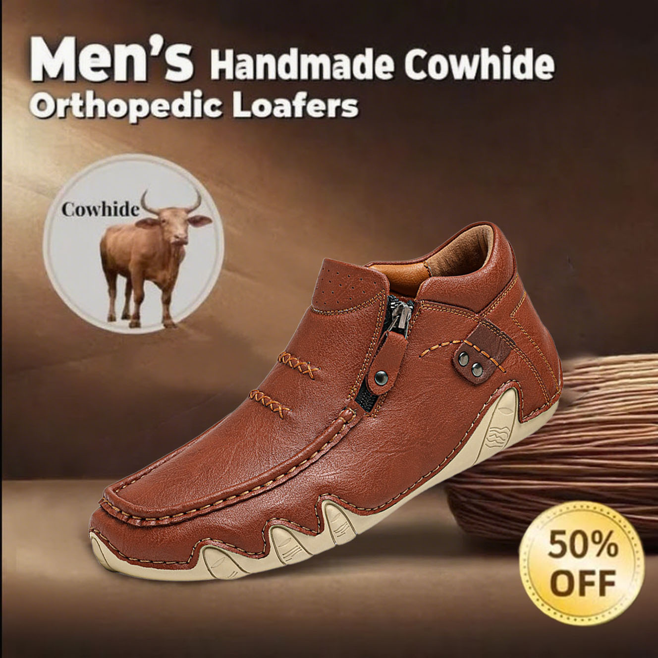 ⏰Limited Time Sale 50% OFF-Men's high-quality genuine leather handmade walking shoes, relieve foot pain and improve walking posture