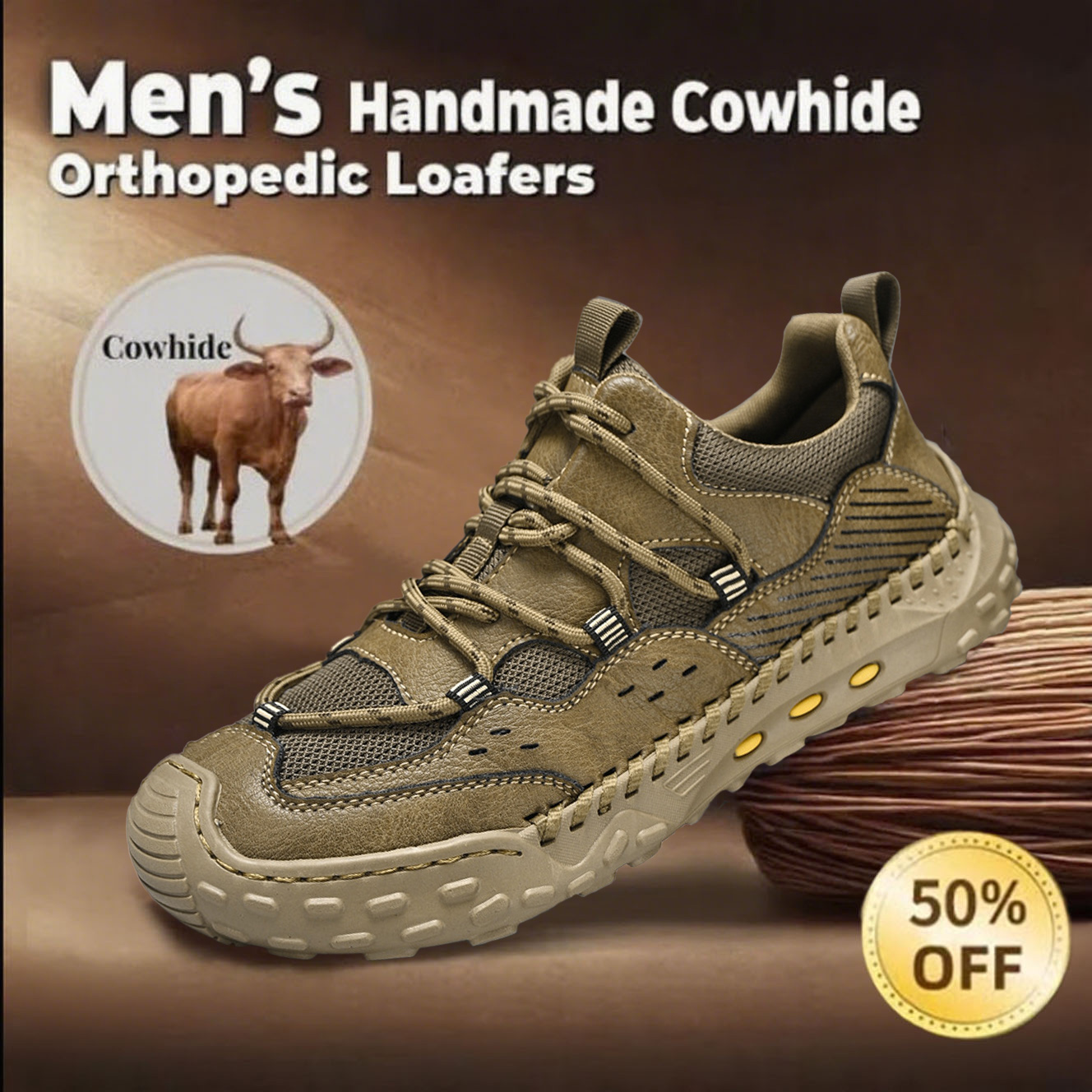 ⏰Promotion - 70% OFF🔥Men's handmade genuine leather non-slip hiking shoes with corrective