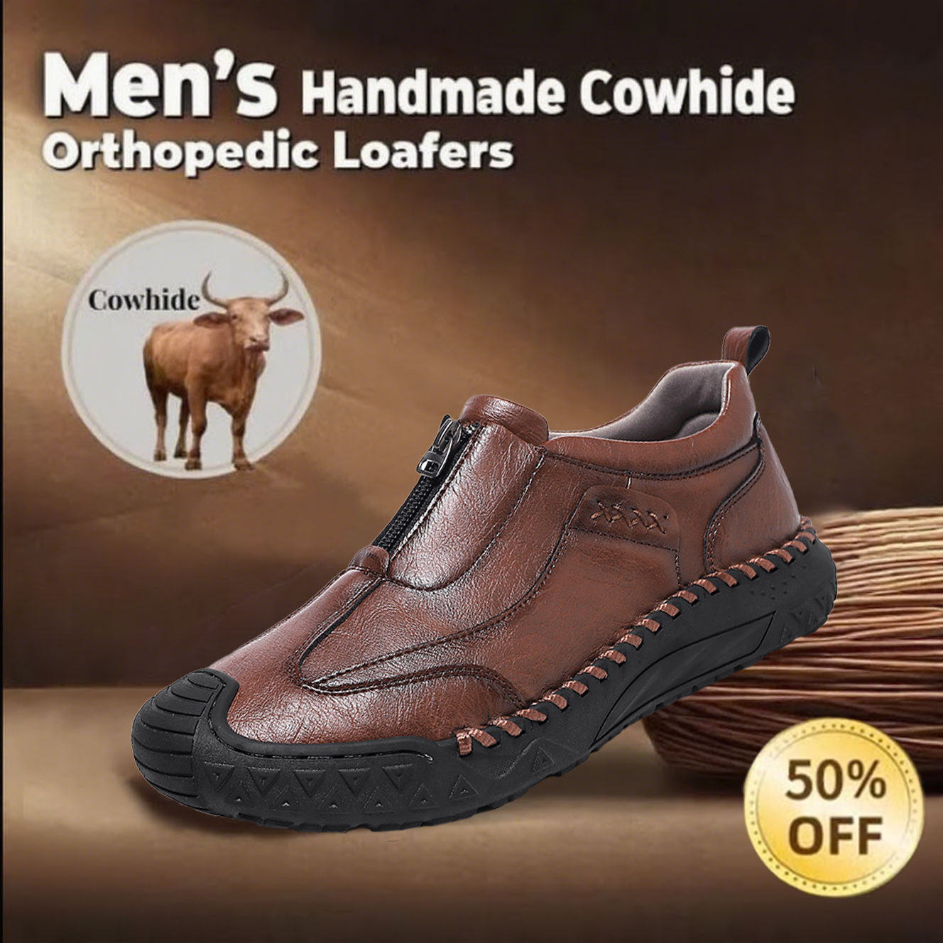 ⏰ 60% off -Men's genuine leather handmade non-slip slip-on shoes with corrective function