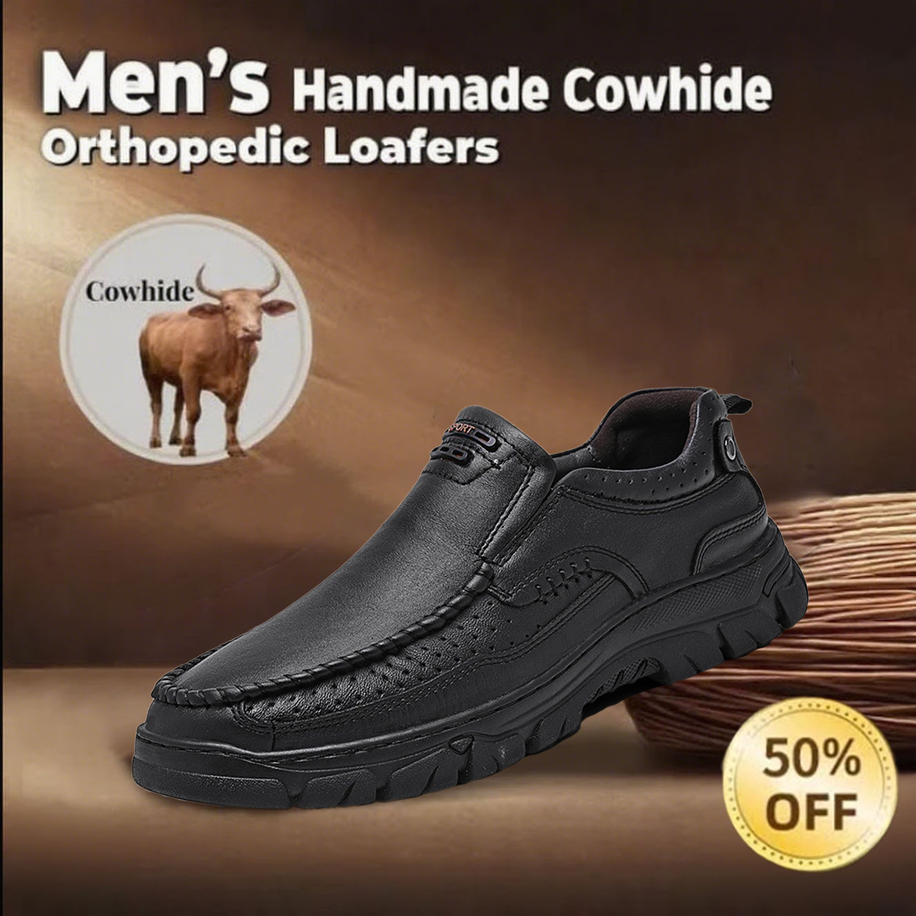 🔥Last day 50% off 🔥Men's Handmade Orthopedic Wide Toe Loafers