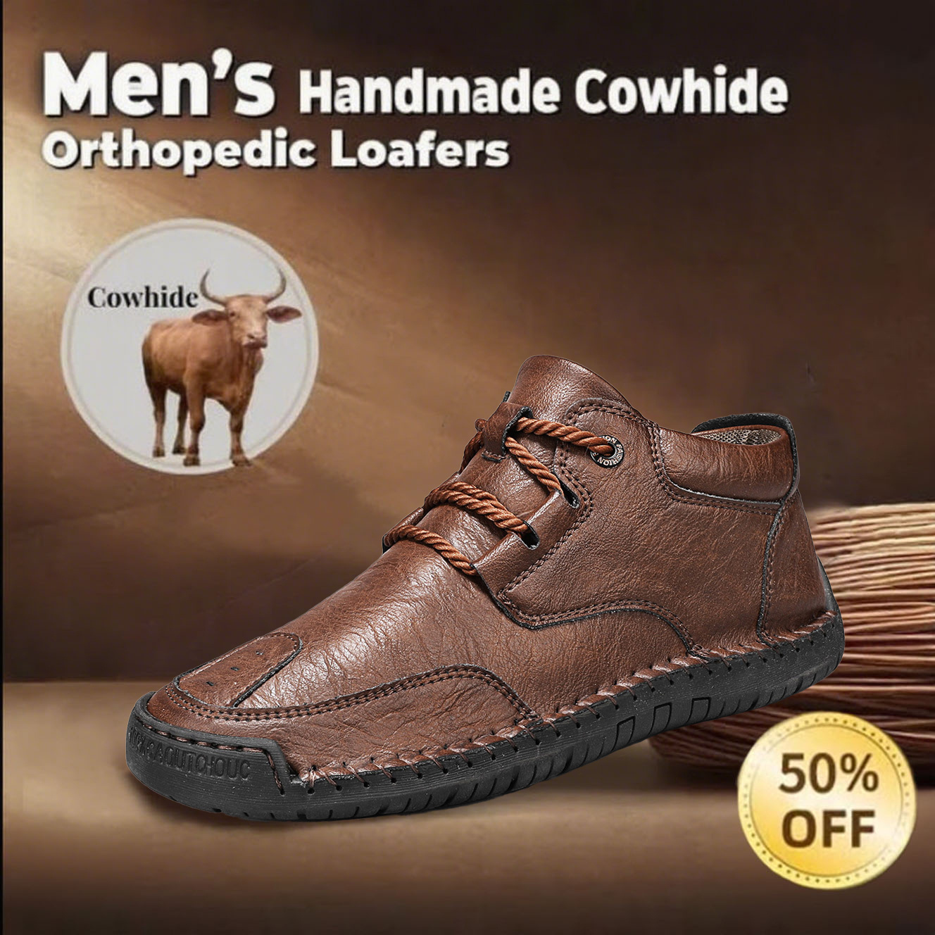 🔥Today 70% off🔥Men's Handmade Non-Slip Orthopedic Wide Toe Loafers with Arch Support