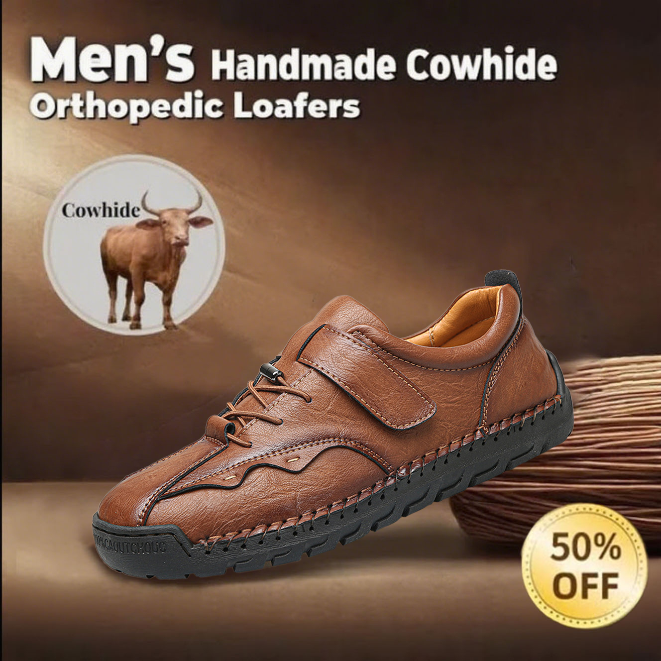 🔥Last day 50% off 🔥Men's handmade genuine leather orthopedic loafers to relieve foot pain