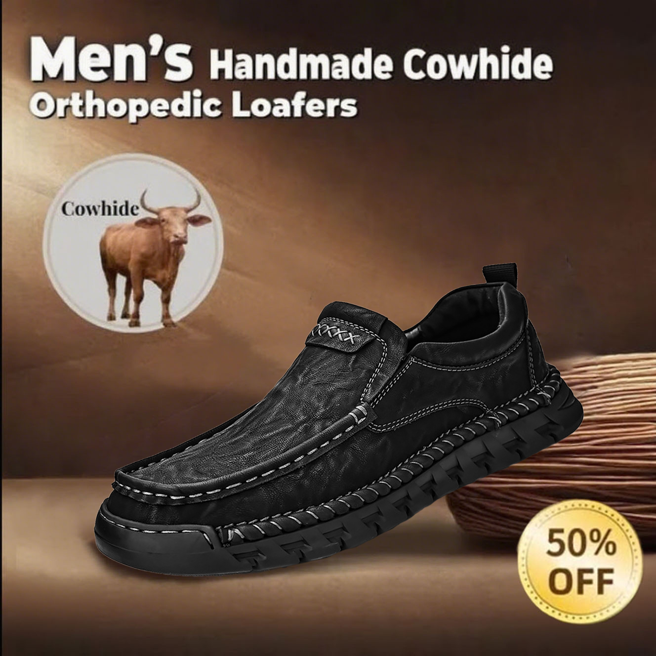 🔥Today 65% off🔥Men's handmade slip-on waterproof and non-slip orthotic shoes